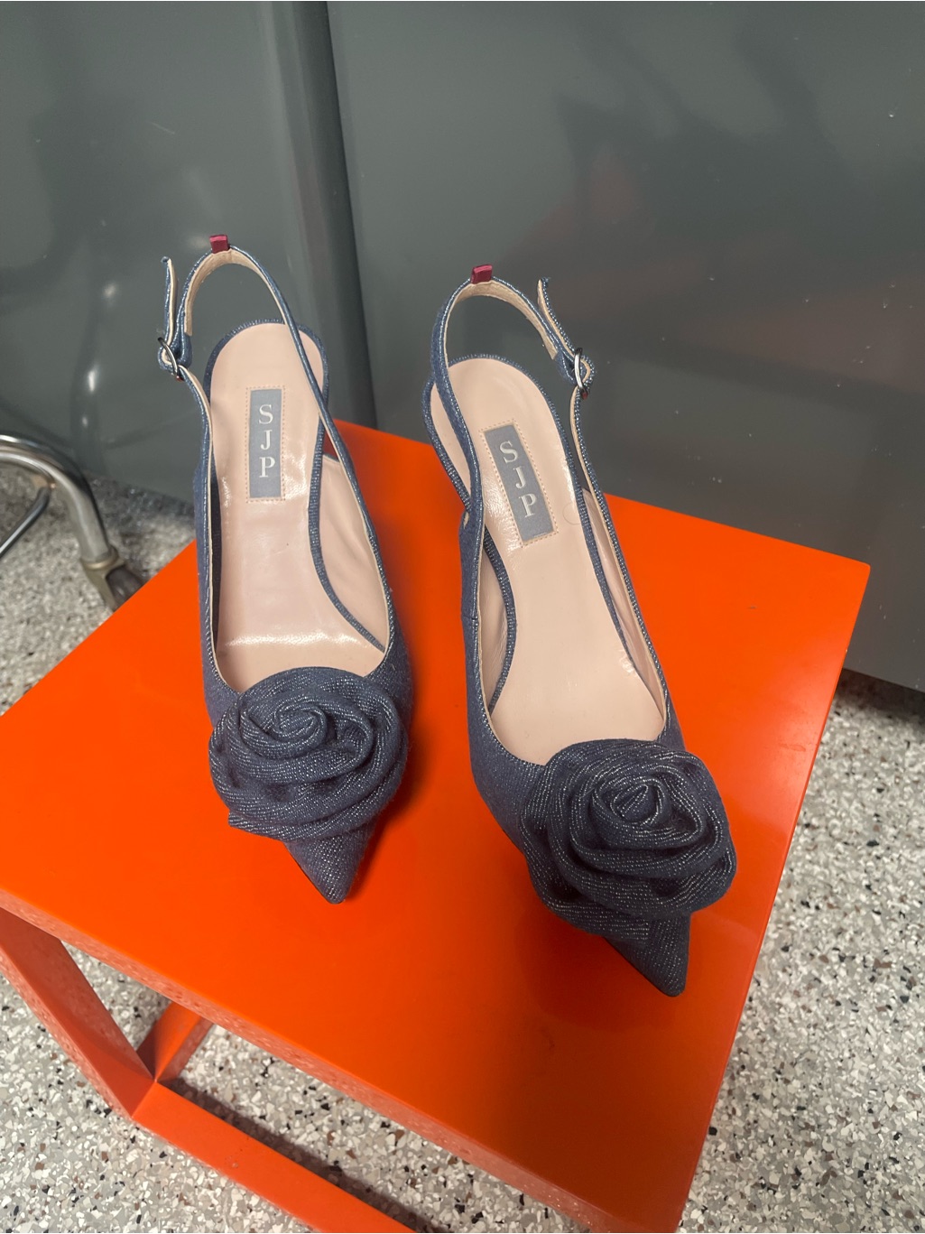 Sjp Slingback Denim Pumps With Rose Detail